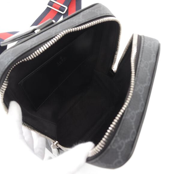 Gucci GG Supreme Slingback Bag Waist Body Canvas Leather Gray Black - Picture 3 of 4